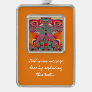 Rode Meditatieve Fractale Abstracte Kunst Verzilverd Omlijst Ornament