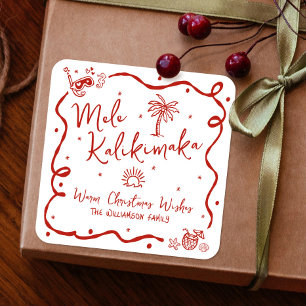 Rode Mele Kalikimaka Hand Getekende Doodles Kerstm Vierkante Sticker