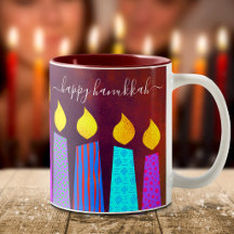 Rode Menorah Kaarsen Gelukkig Hanukka Script Vet