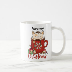 Rode Meowy Kerstkat Vakantie Koffie Mok