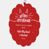 Rode Meowy Kerstmis Kat Foto Kerstmis Ornament Kaart (Links)