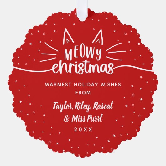 Rode Meowy Kerstmis Kat Foto Kerstmis Ornament Kaart (Voorkant)