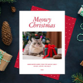 Rode "Meowy Kerstmis" Persoonlijke foto Feestdagenkaart