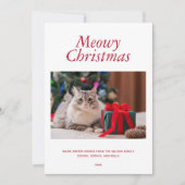 Rode "Meowy Kerstmis" Persoonlijke foto Feestdagenkaart (Voorkant)