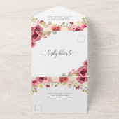 Rode Merlot Bloemen Waterverf bruiloft All In One Uitnodiging (Buitenkant)