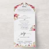 Rode Merlot Bloemen Waterverf bruiloft All In One Uitnodiging (Binnen)