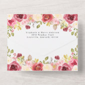 Rode Merlot Bloemen Waterverf bruiloft All In One Uitnodiging (Achterkant)