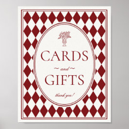 Rode Merlot Harlekijn Geruite Kaarten en Cadeaus B Poster