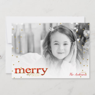Rode Merry & Bright Witte Gouden Vakantiefoto Feestdagenkaart