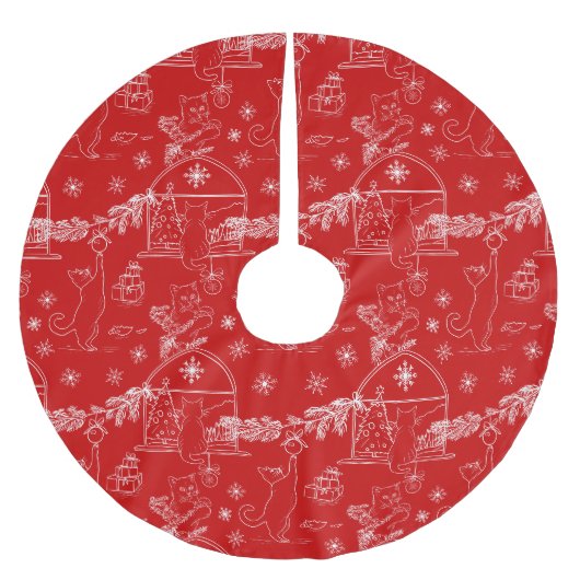Rode met de hand getekende katten & Kerstboom Rok (Voorkant)