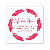 Rode met de hand getekende veer familienaam retour  zelfinktende stempel (Design)