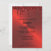 Rode metal glans Sweet Sixteen uitnodiging (Voorkant)