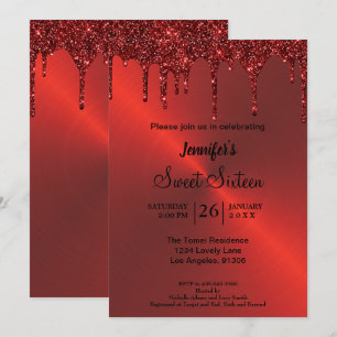 Rode metalen glinster Sweet Sixteen uitnodiging