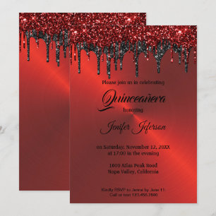 Rode metalen glitter Quinceanera-uitnodiging Kaart