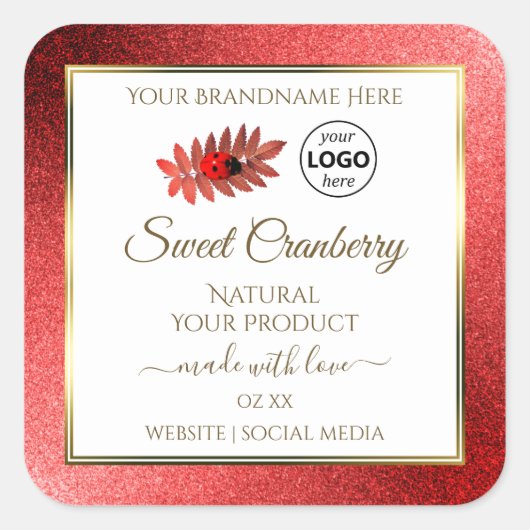 Rode metalen witte glitteretiketten toevoegen Logo Vierkante Sticker (Voorkant)