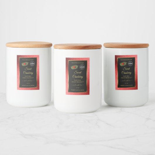 Rode metalen zwarte gellitteretiketten toevoegen L Voedselcontainer Etiket (Flessen)