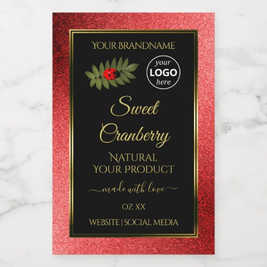 Rode metalen zwarte gellitteretiketten toevoegen L Voedselcontainer Etiket (Enkel label)