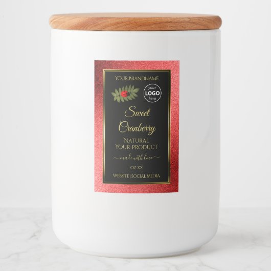 Rode metalen zwarte gellitteretiketten toevoegen L Voedselcontainer Etiket (Voorkant)