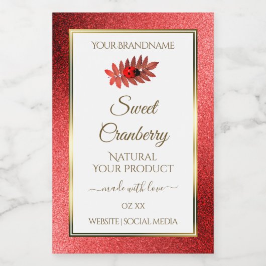 Rode Metallic Glitter Witte Productlabels Lievehee Voedselcontainer Etiket (Enkel label)