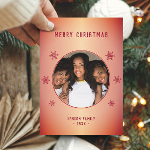 Rode Metallic Sneeuwvlok Familie Foto Kerstkaart