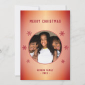 Rode Metallic Sneeuwvlok Familie Foto Kerstkaart (Voorkant)