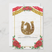 Rode Mexicaanse Charra Quinceañera Westerse Uitnod Kaart (Achterkant)