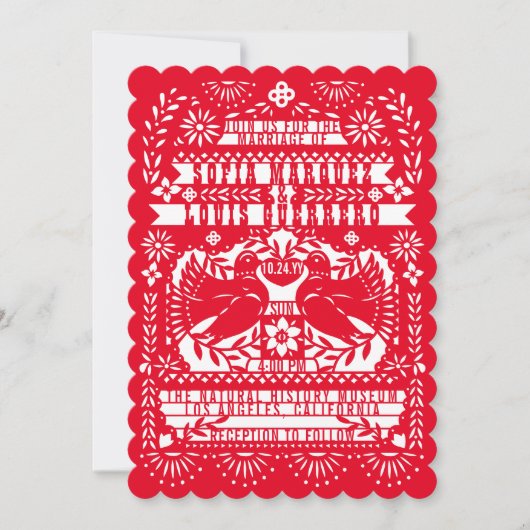 Rode Mexicaanse staart Doves Papel Picado Wedding Kaart (Voorkant)