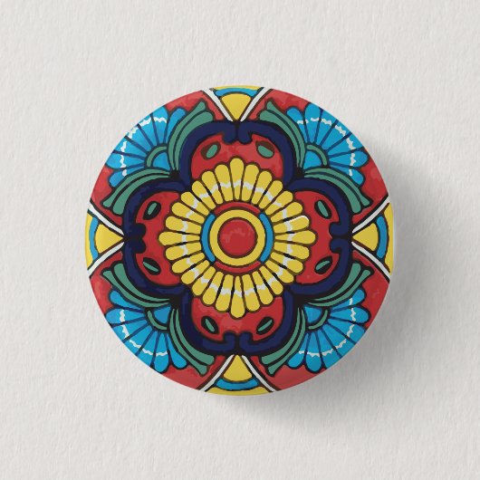 Rode Mexicaanse Talavera-tegel aardewerk  Ronde Button 3,2 Cm (Voorkant)