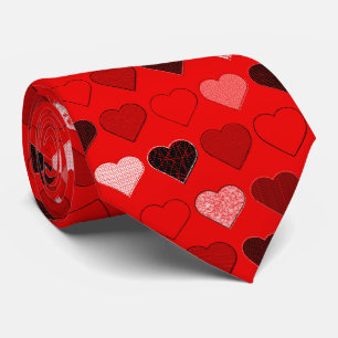 Rode Mid Century Modern Hearts Stropdas