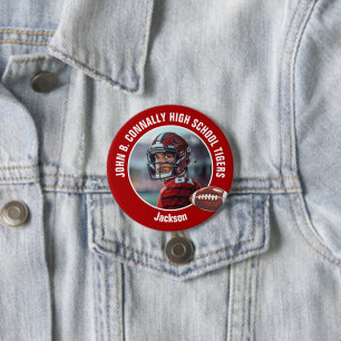 Rode Middelbare School Football Speler Foto Grote Ronde Button 7,6 Cm