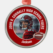 Rode Middelbare School Football Speler Foto Kerst Metalen Ornament (Voorkant)