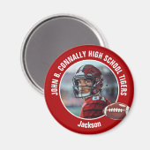 Rode middelbare school Football speler foto Magneet (Voorkant / Achterkant)