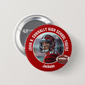 Rode middelbare school Football speler foto Ronde Button 5,7 Cm (Voorkant /achterkant)
