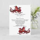 Rode Middeleeuwse Dragon Wedding Uitnodigen Kaart (Staand voorkant)