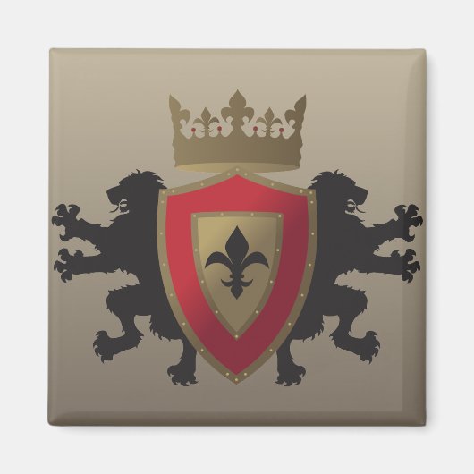 Rode middeleeuwse Lion Heraldry Magnet (Voorkant)