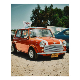 Rode mini cooper auto met union jack dak poster