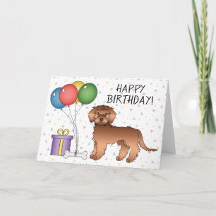 Rode Mini Goldendoodle Cartoon Hond Gefeliciteerd Kaart