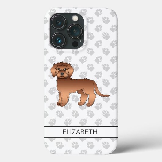 Rode Mini Goldendoodle Cartoon Hond & Naam Case-Mate iPhone Case (Achterkant)