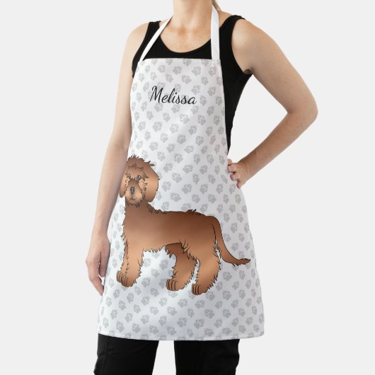 Rode Mini Goldendoodle Cartoon Hond & Naam Schort (Insitu)