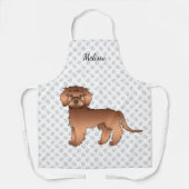Rode Mini Goldendoodle Cartoon Hond & Naam Schort (Voorkant)