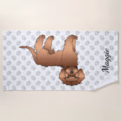 Rode Mini Goldendoodle Cartoon Hond & Naam Strandlaken (Voorkant)