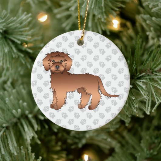 Rode Mini Goldendoodle Cartoon Hond & Tekst Keramisch Ornament (Boom)