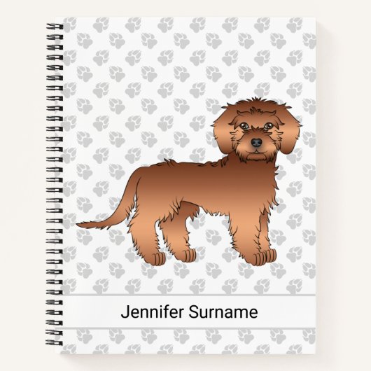 Rode Mini Goldendoodle Cartoon Hond & Tekst Notitieboek (Voorkant)