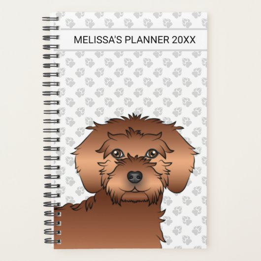 Rode Mini Goldendoodle Cartoon Hond & Tekst Planner (Voorkant)
