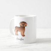 Rode Mini Goldendoodle Cartoonhond & Naam Koffiemok (Voorkant links)