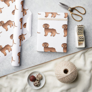 Rode Mini Goldendoodle Mopshond Cartoon Patroon Cadeaupapier