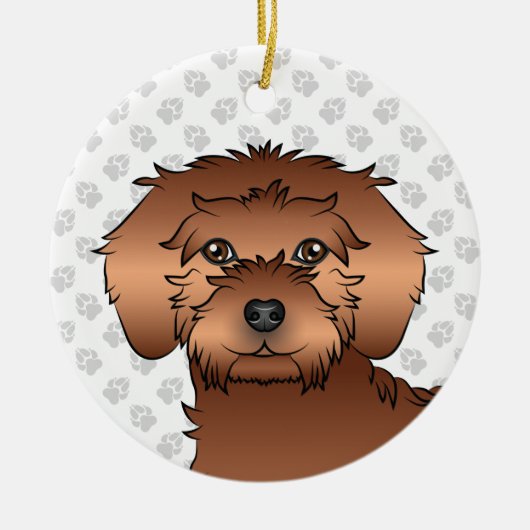 Rode Mini Goldendoodle Mopshoofd Cute Tekening Keramisch Ornament (Voorkant)