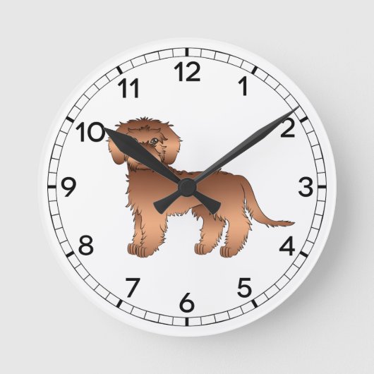 Rode Mini Goldendoodle Schattige Cartoon Hond Ronde Klok (Voorkant)
