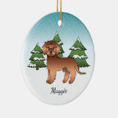 Rode Mini Goldendoodle - Winter Woud & Naam Keramisch Ornament (Rechts)