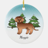 Rode Mini Goldendoodle - Winter Woud & Naam Keramisch Ornament (Achterkant)
